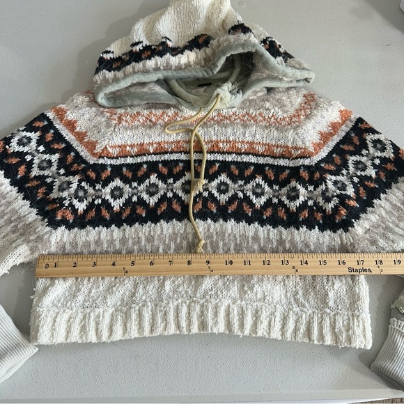 Free People Hoodie Inverness Pullover Sweater Cropped Long Sleeve Oatmeal - Picture 9 of 12